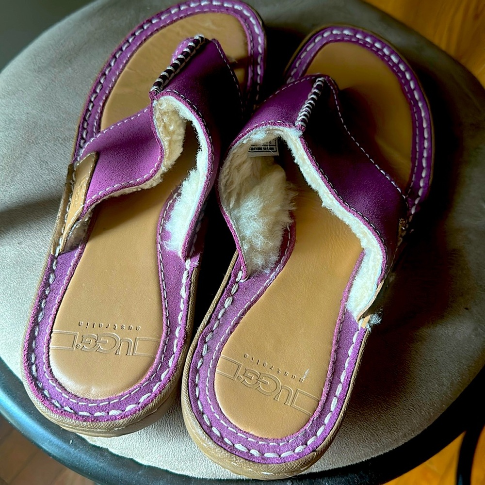 UGG Sandals Women's 8 Purple Plum Brown Lil Spinner Warm Fur Lined Cushion